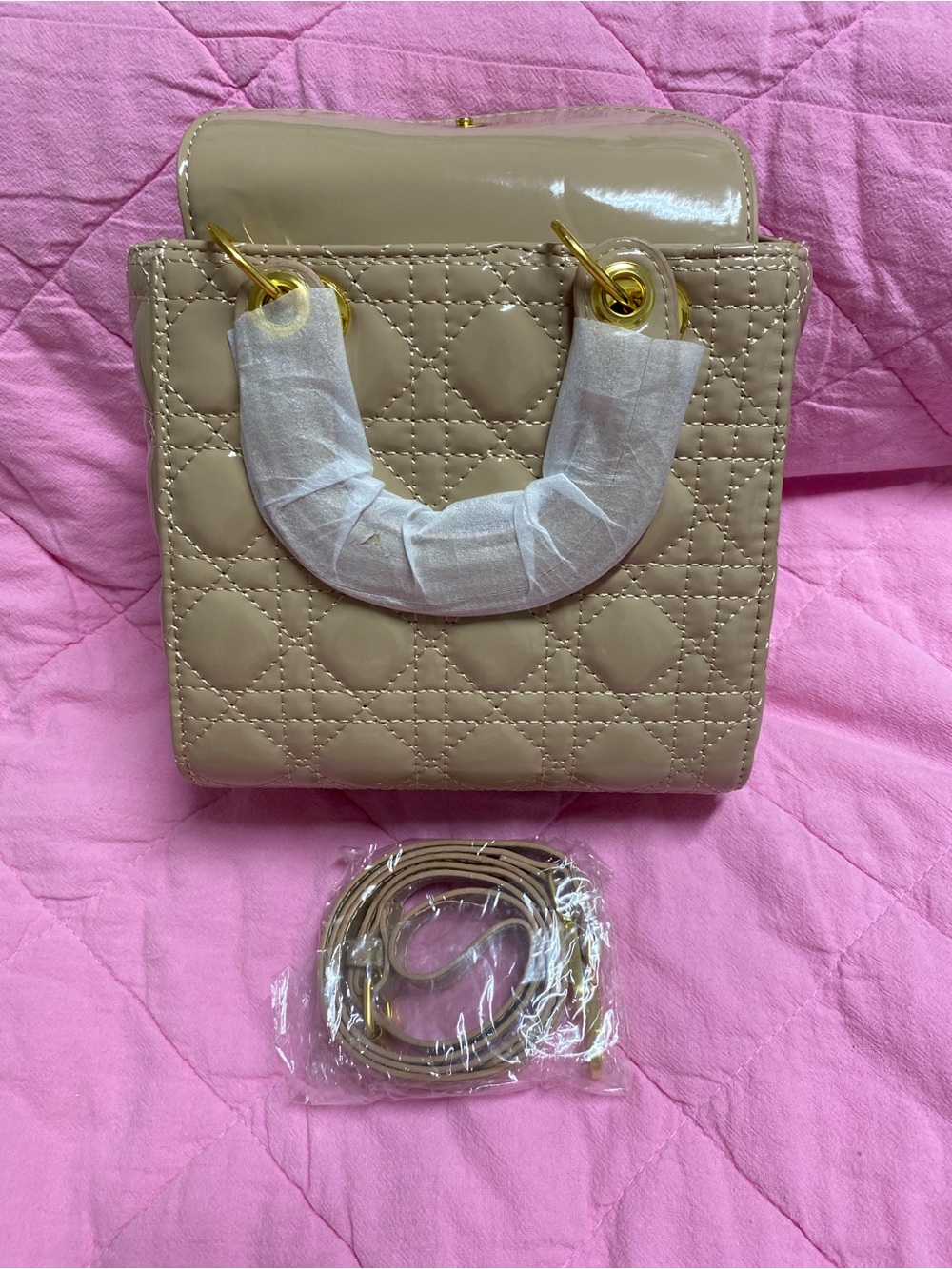 Beige Quilted Women's Top-Handle Bag - Picture 10 of 11